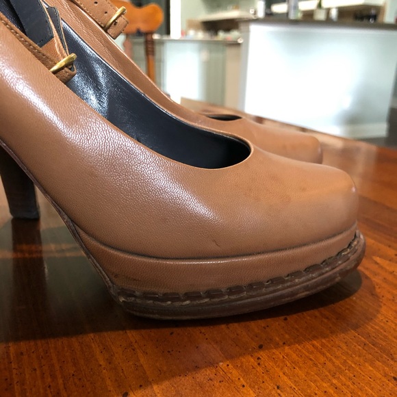 Yves Saint Laurent Brown Leather Heels w/ Strap - Picture 4 of 16